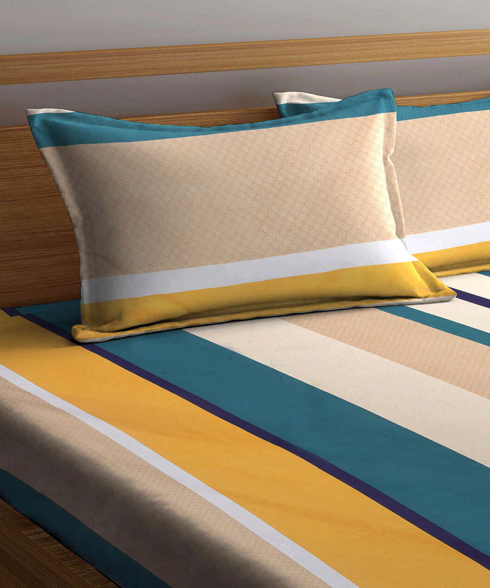 Multi Color Fitted Bedsheet With Pillow Cover