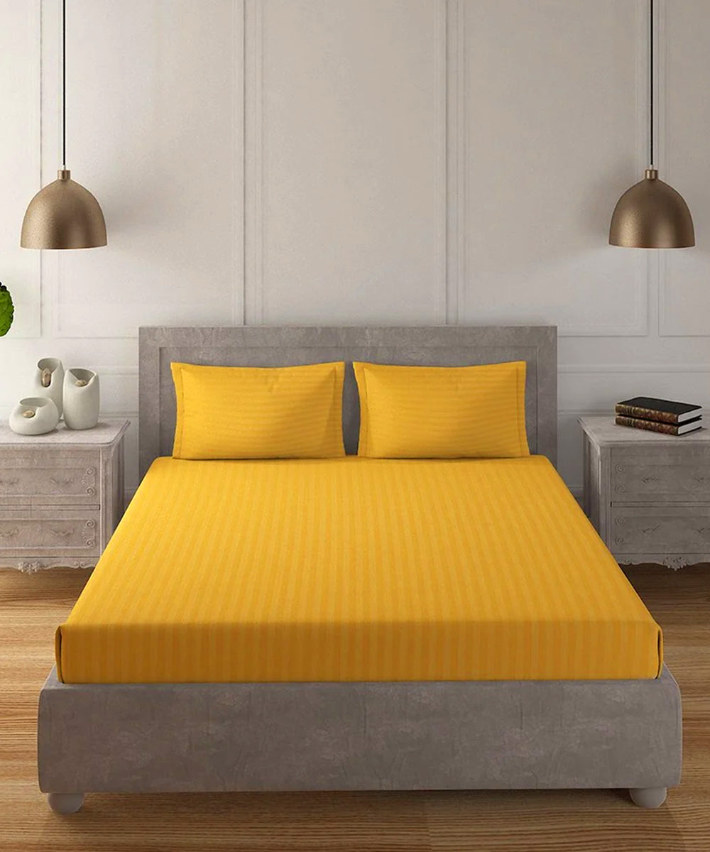 Yellow Fitted Bedsheet With Pillow Cover