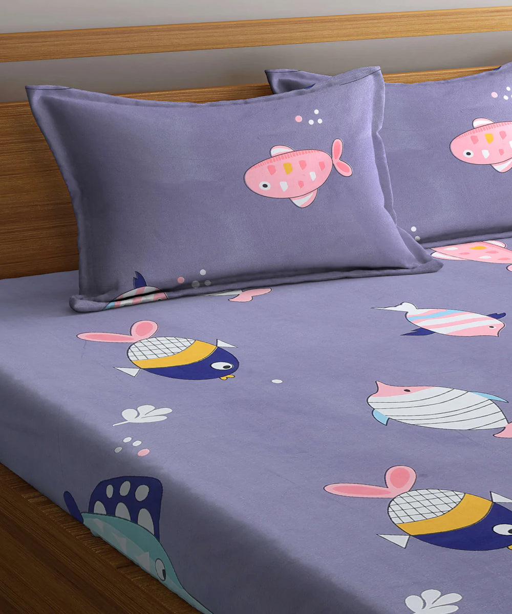 Dolphin Kids Queen Fitted Bedsheet With 2 Pillow Covers