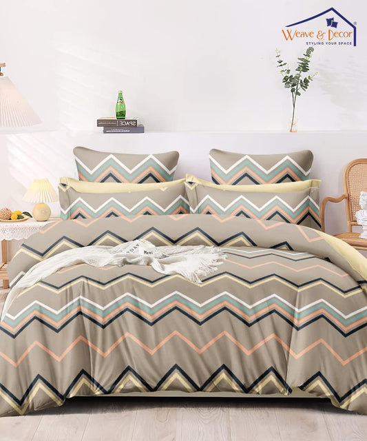 Brown Zigzag Fitted Bedsheet With Pillow Cover