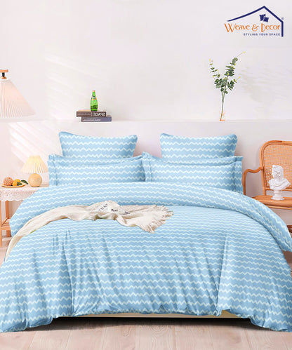 Blue Zigzag King Size Bedsheet With 2 Pillow Covers