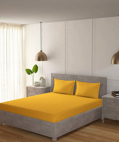 Yellow Fitted Bedsheet With Pillow Cover