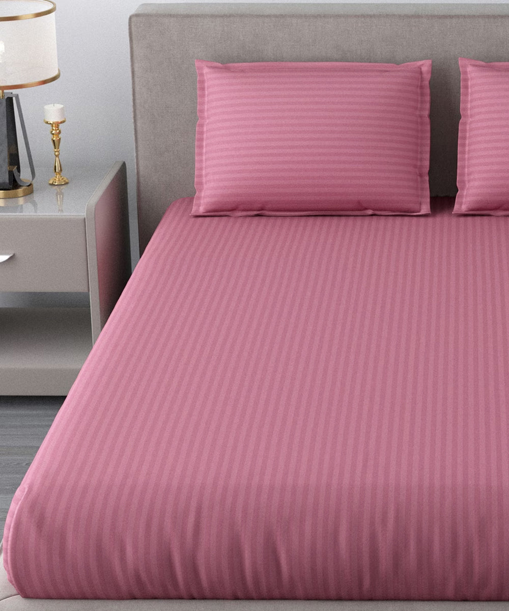 Pink Fitted Bedsheet With Pillow Cover