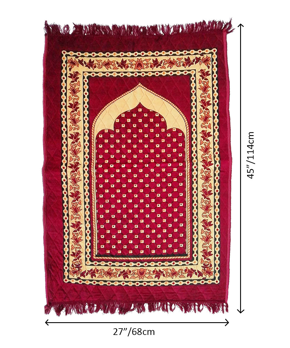 Red Velvet Janamaz Prayer Mat / Rug