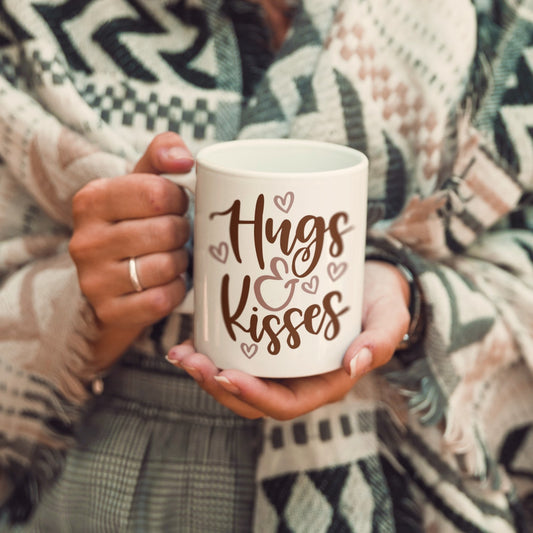 Hugs and Kisses Printed Ceramic Mug |White