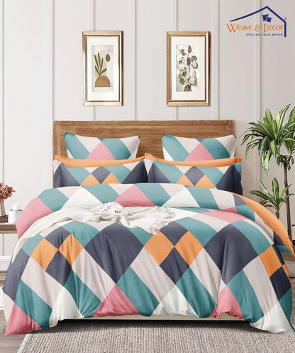 Multicoloured Squares Fitted Bedsheet With Pillow Cover