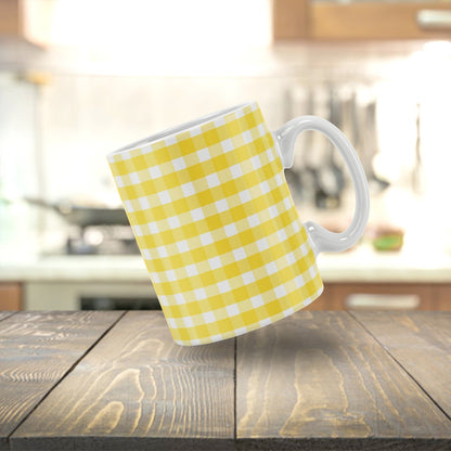 White and Yellow Checks Coffee Ceramic Mug