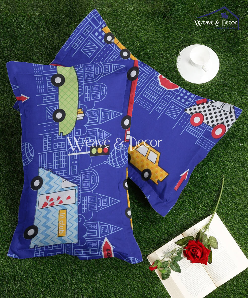 Blue Car Pillow Cover Set of 2