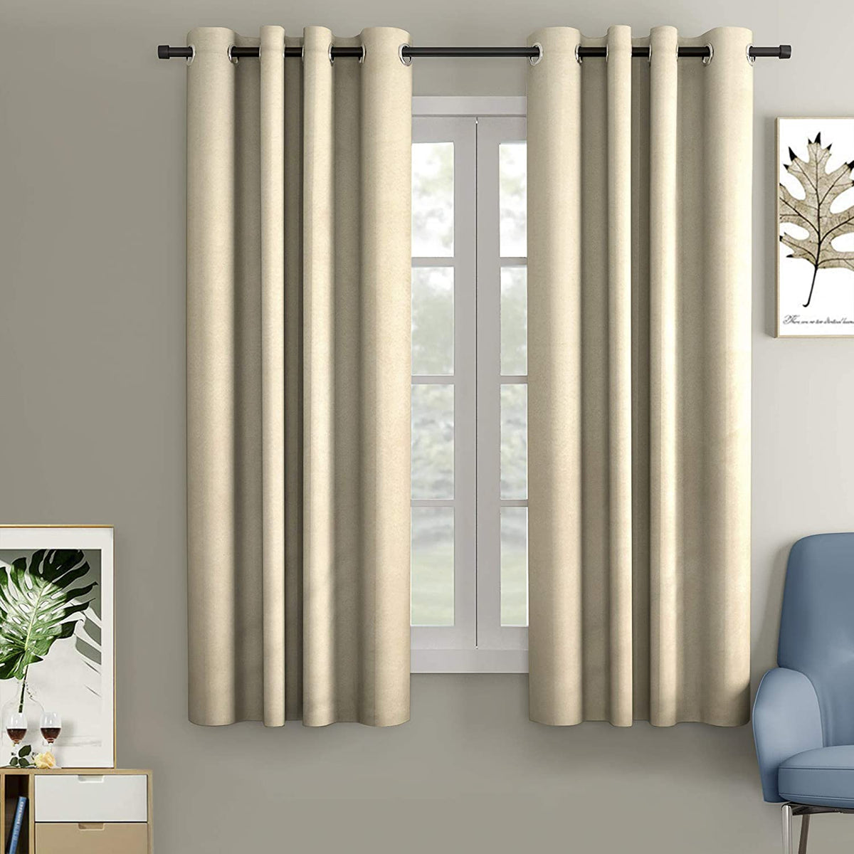 Blackout Curtain (Width - 4.5 Feet- Light beige ) Pack of 2 Piece