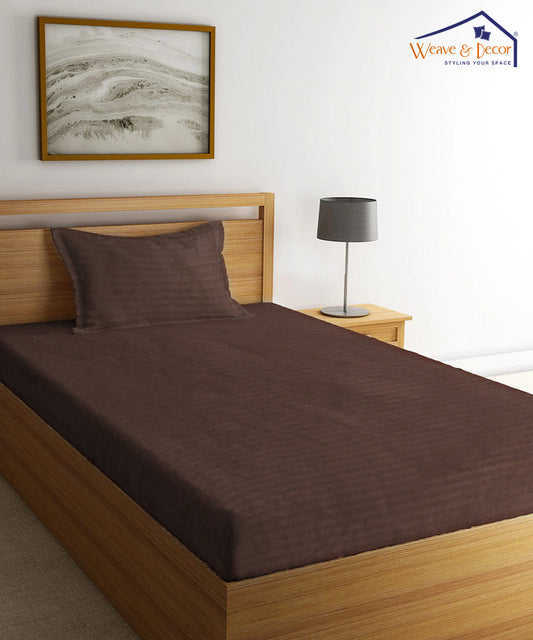 Brown Satin Stripe Single Bedsheet With 1 Pillow Cover
