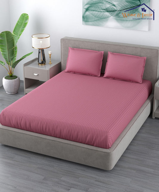 Pink Satin Stripe Double Bedsheet With 2 Pillow Covers