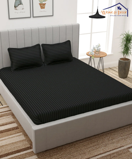 Charcoal Satin Stripe King Size Bedsheet With 2 Pillow Covers