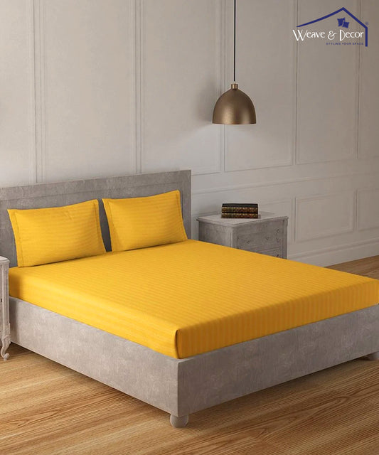 Yellow Queen Fitted Bedsheet With 2 Pillow Covers
