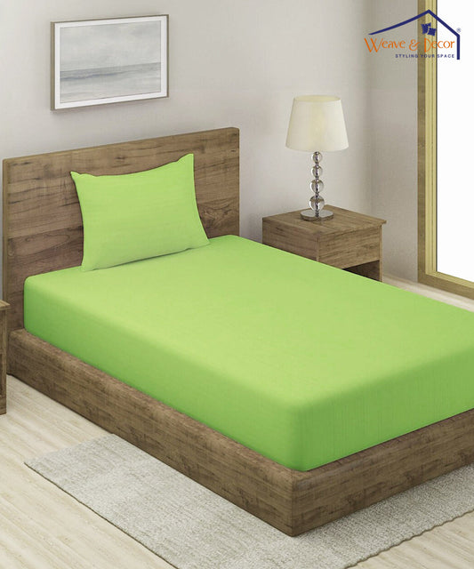 Green Satin Stripe Single Bedsheet With 1 Pillow Cover
