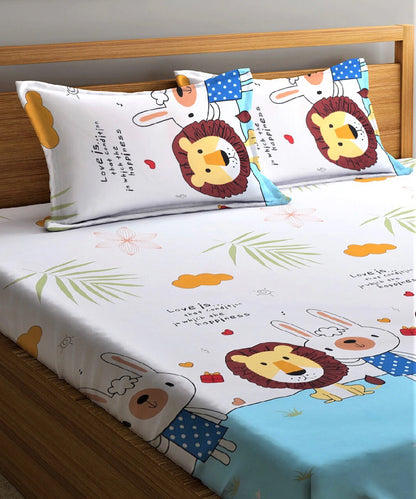 Multi Color Kids Super King Fitted Bedsheet With 2 Pillow Covers