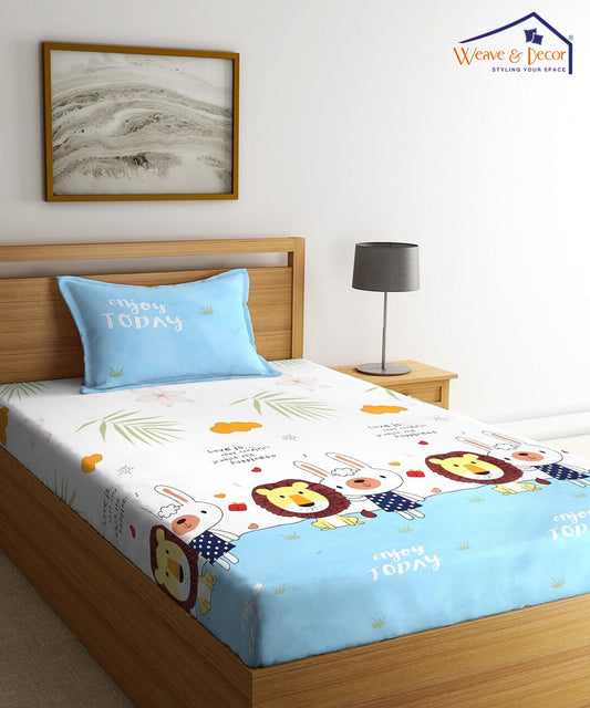 Multi Color Kids Single Fitted Bedsheet With 1 Pillow Cover