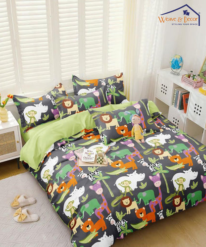 Animal Theme Kids Fitted Bedsheet With Pillow Cover