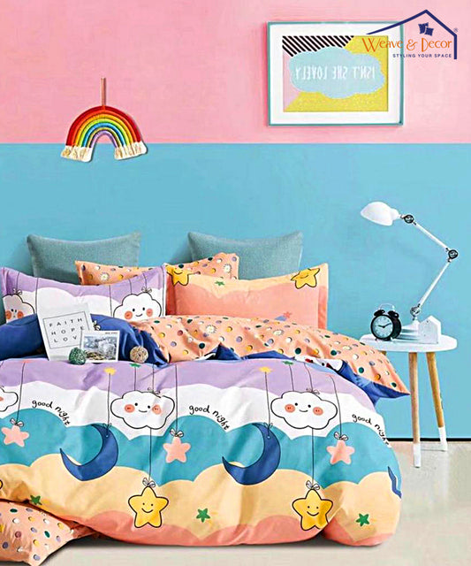 Dreamy Starry Night Kid Flat Bedsheet With Pillow Covers