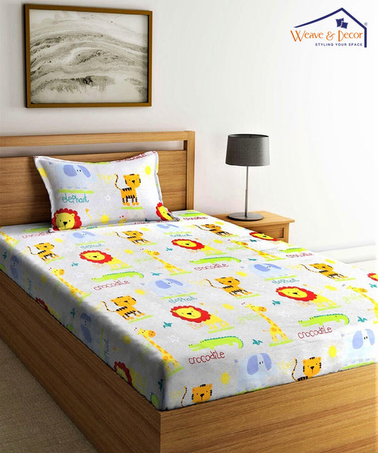Jungle Safari Kids Flat Bedsheet With Pillow Covers