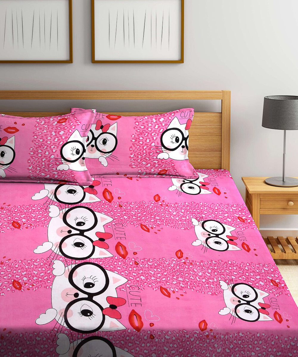 Cute Cat Kids Super King Fitted Bedsheet With 2 Pillow Covers