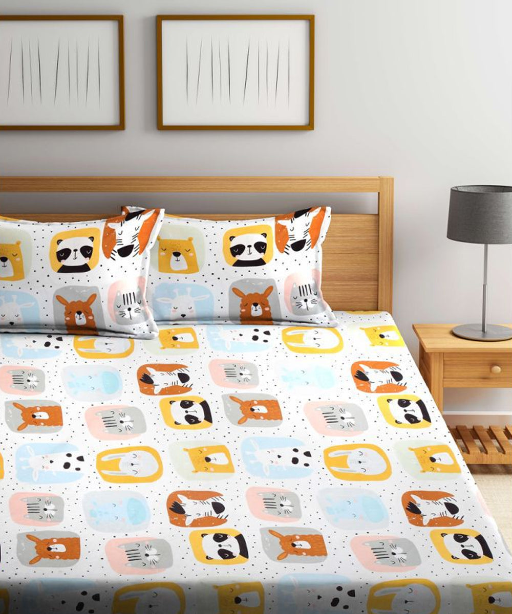 Cuddly Critters Kids Single Fitted Bedsheet With 1 Pillow Cover