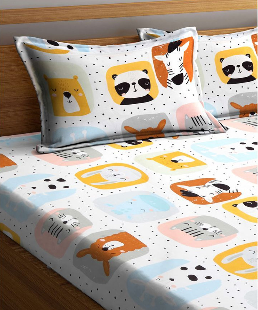 Cuddly Critters Kids Single Fitted Bedsheet With 1 Pillow Cover
