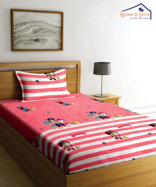Paw Patrol Peach Kids Flat Bedsheet With Pillow Covers