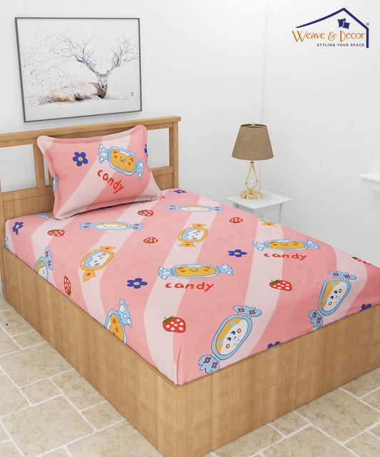 Sweet Candy Dreams Kids Bedsheet  With Pillow Cover