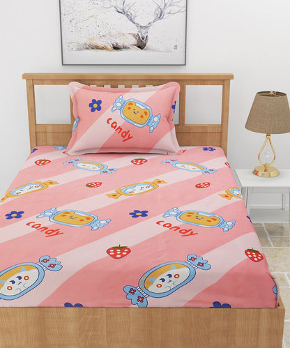 Sweet Candy Dreams Kids Bedsheet  With Pillow Cover