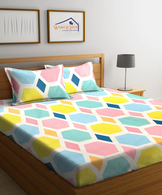 Hexa Geometric King Size Bedsheet With 2 Pillow Covers