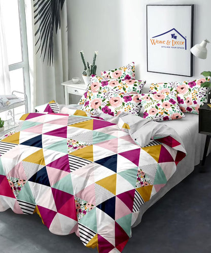 Multi Color Triangle Fitted Bedsheet With Pillow Cover