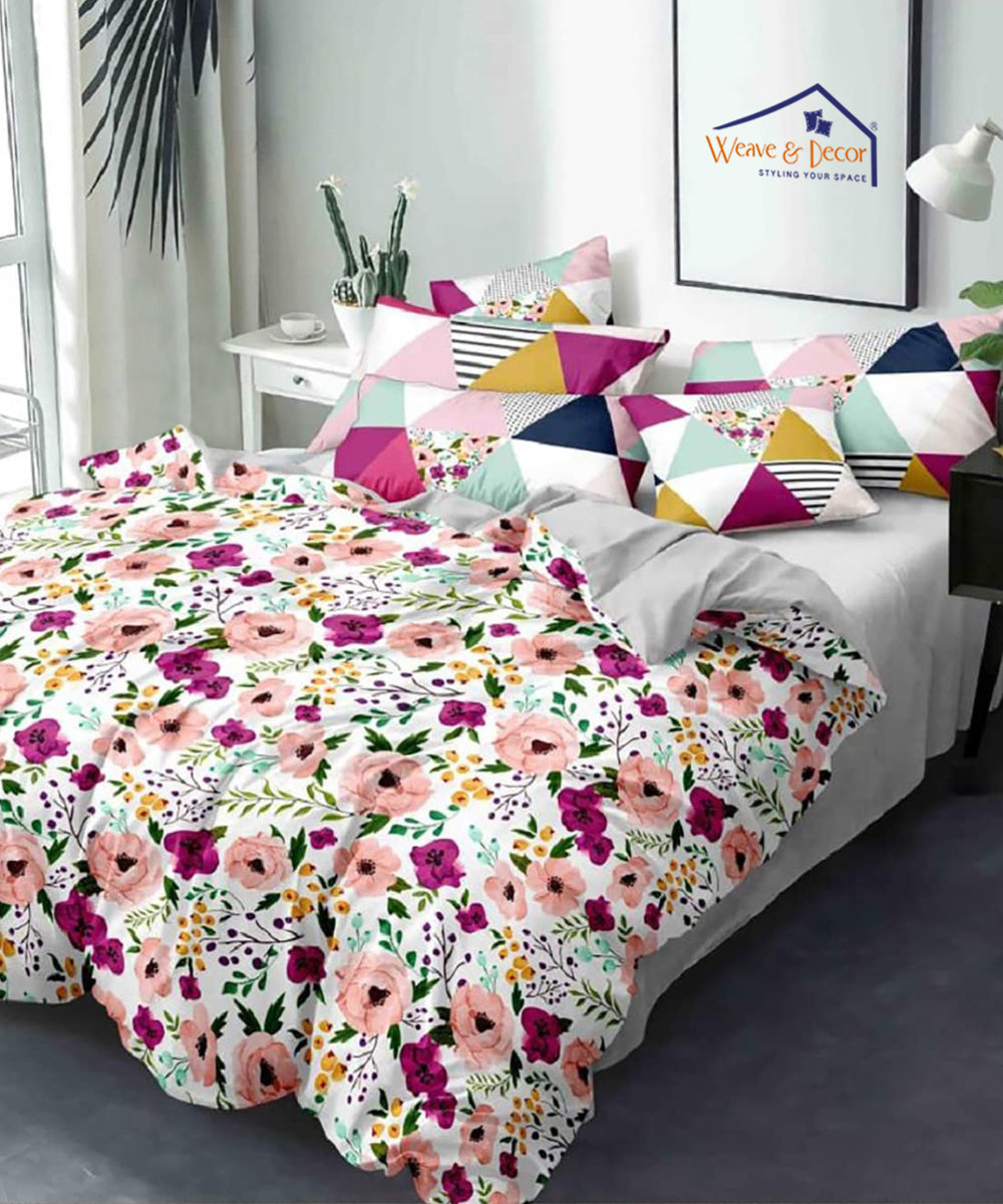 Multi color Floral Fitted Bedsheet With Pillow Cover