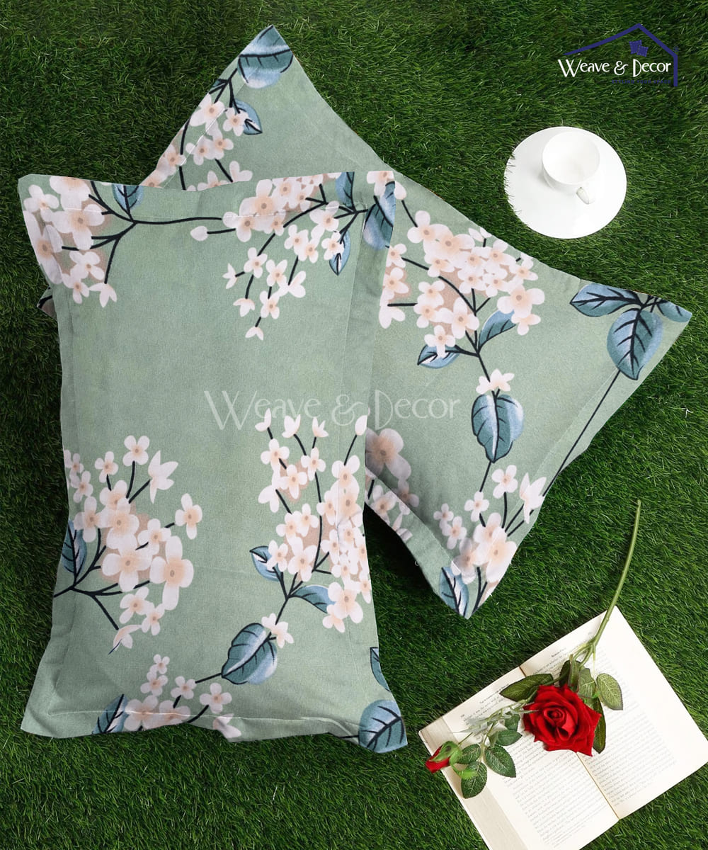 Green Floral  Pillow Cover Set of 2