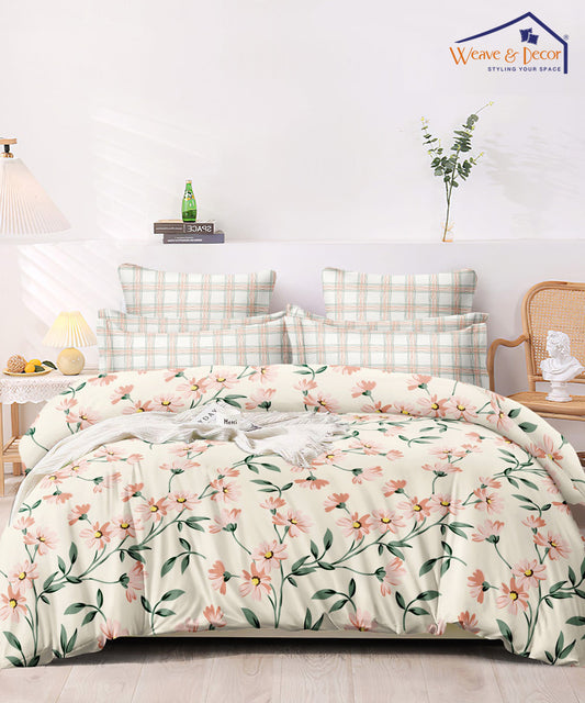 Off-White Floral Single Bedsheet With 1 Pillow Cover