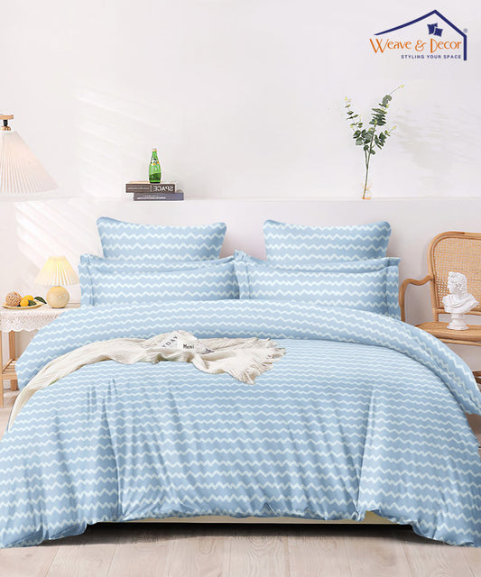 Blue Zigzag Single Bedsheet With 1 Pillow Cover