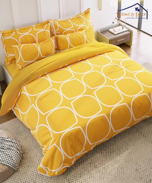 Yellow Abstract Single Fitted Bedsheet With 1 Pillow Cover