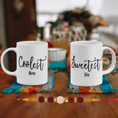 Coolest Bro Sweetest Sis Mug Set with 1 Rakhi