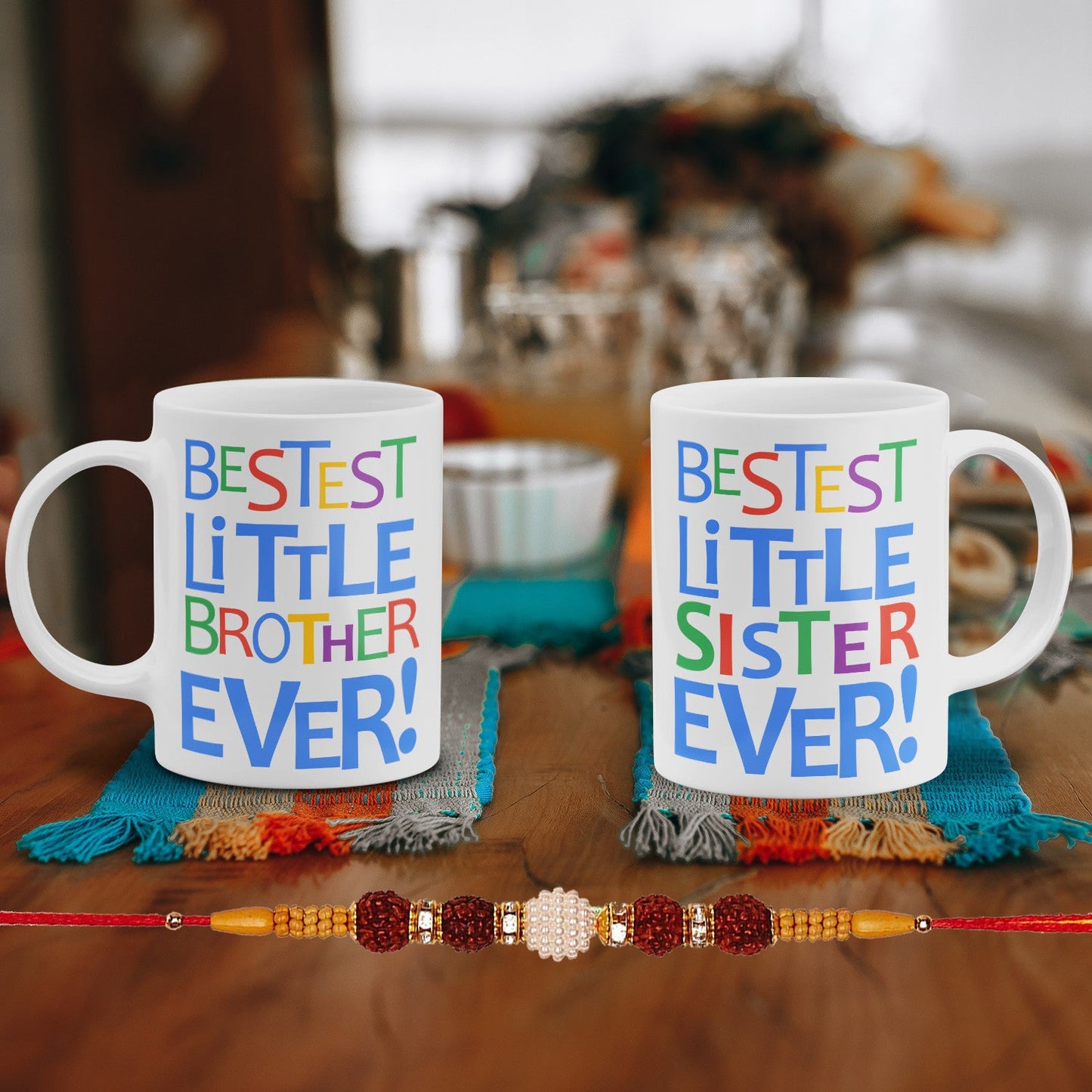 Bestest Little Brother Sister Mug Set with 1 Rakhi