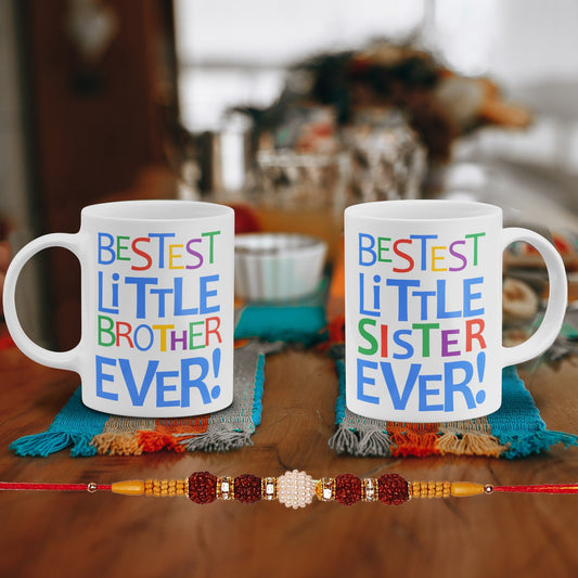 Bestest Little Brother Sister Mug Set with 1 Rakhi