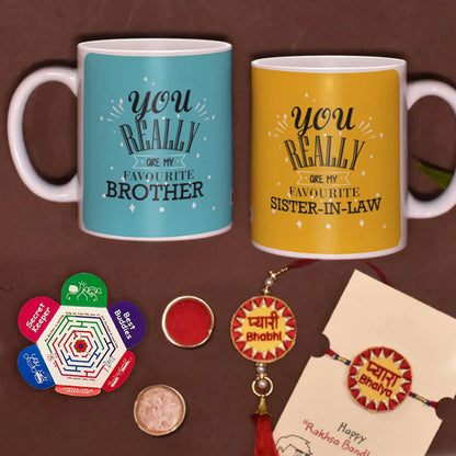 Favourite Brother & Sister-in-law Mug Set with 2 Rakhi