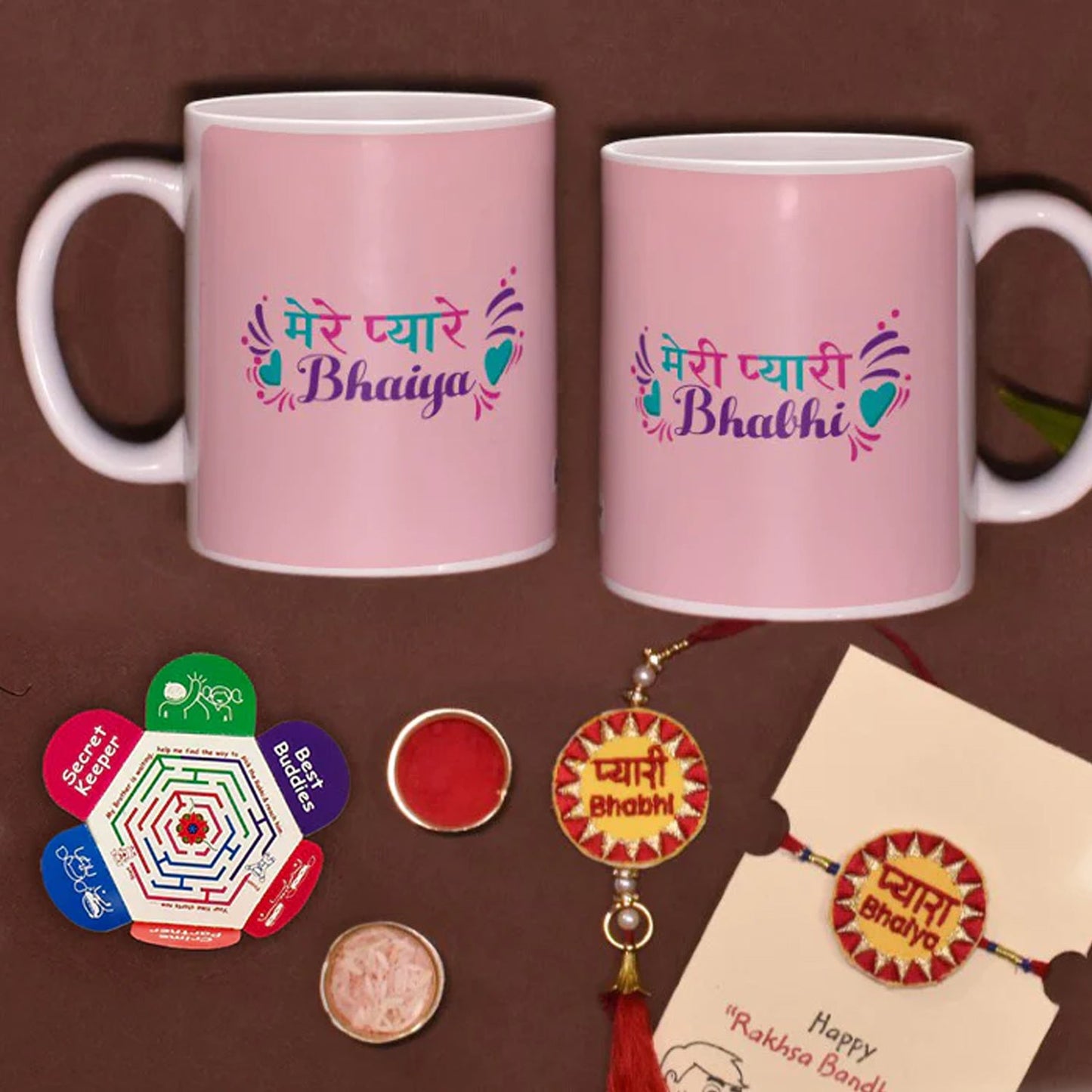 Pyaare Bhaiya & Bhabhi Mug Set with 2 Rakhi