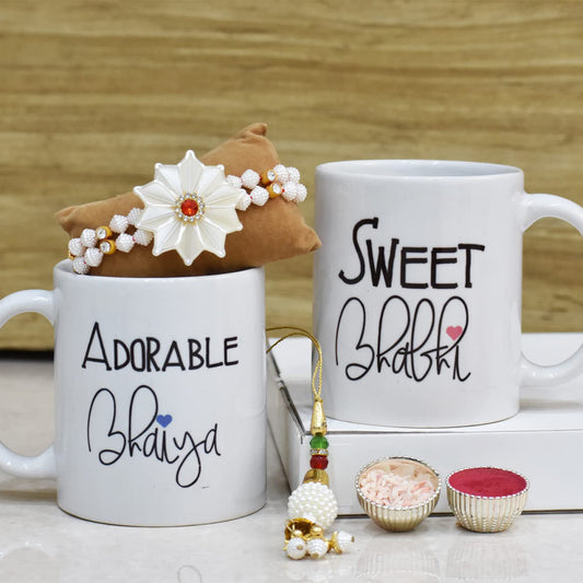 Adorable Bhaiya Sweet Bhabhi Mug Set with 2 Rakhi