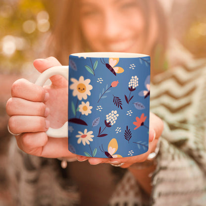 Blue Floral Printed Ceramic Coffee Mug