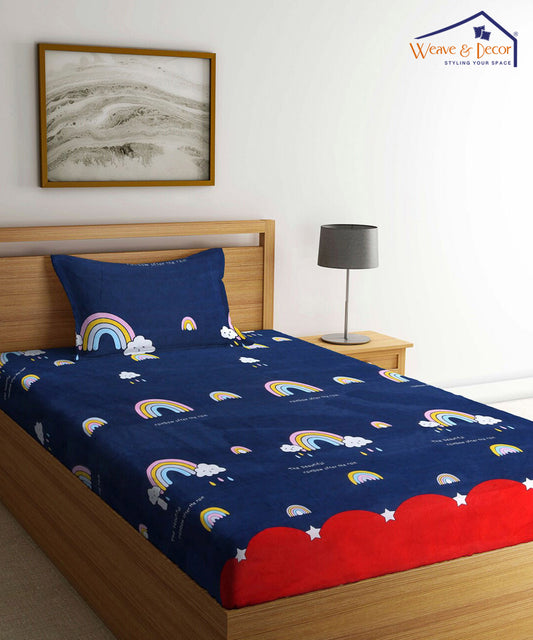 Rainbow Night Scape Kids Flat Bedsheet With Pillow Covers