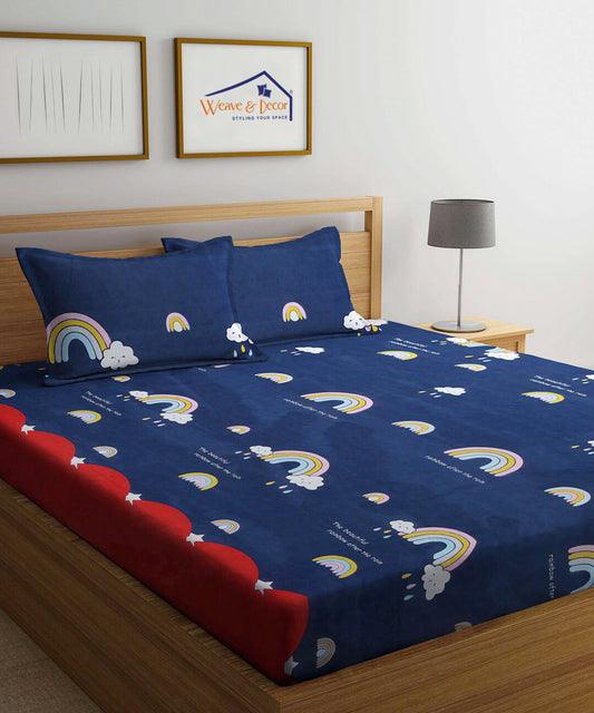 Rainbow Kids Queen Fitted Bedsheet  with 2 Pillow Covers