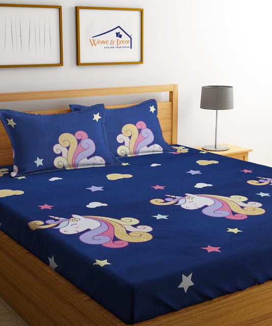 Unicorn Kids Super King Fitted Bedsheet With 2 Pilliow Covers