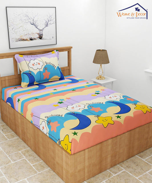 Dreamy Starry Night Kid Flat Bedsheet With Pillow Covers